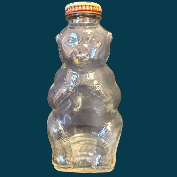 Snow Crest Beverages Syrup Glass Bear Bottle Bank-With Lid Salem, Mass. 1950's - Picture 1 of 8